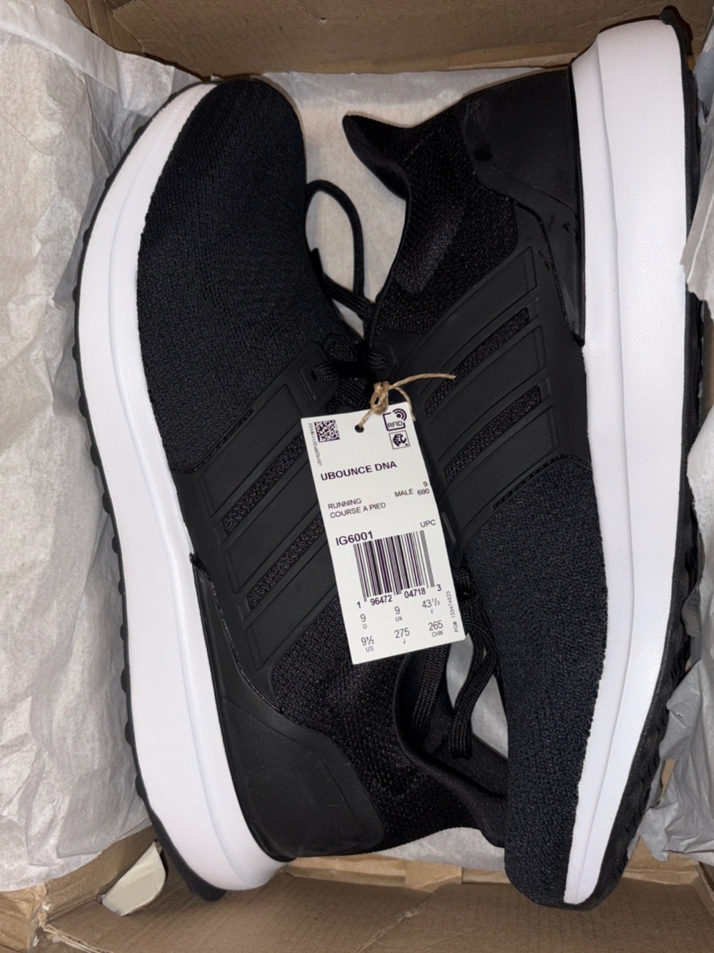 Adidas Ubounce DNA Athletic Running Shoe IG6001 Mens Size 9.5 Black White